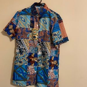 Custome Blue Crew Button Up
